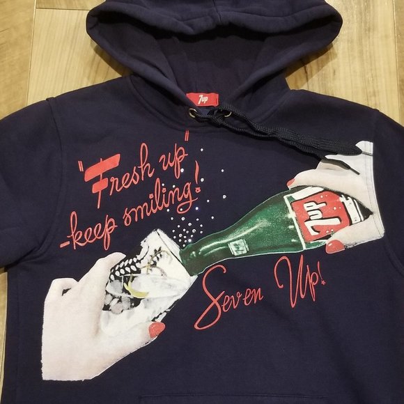 1945s 7-Up Ad Inspired Hoodie Silk Screen Rhinestones Retro Italy VTG M - Picture 1 of 12